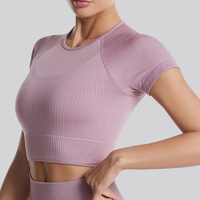 Seamless Cropped Yoga T-Shirt | Ribbed Slim Fit, OEM