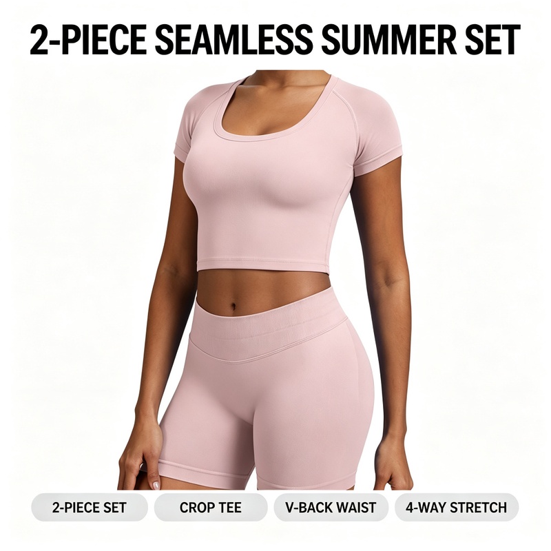 Seamless 2-Piece Workout Set | Crop Tee + High-Waist Shorts, OEM Seamless 2-Piece Workout Set | Crop Tee + High-Waist Shorts, OEM