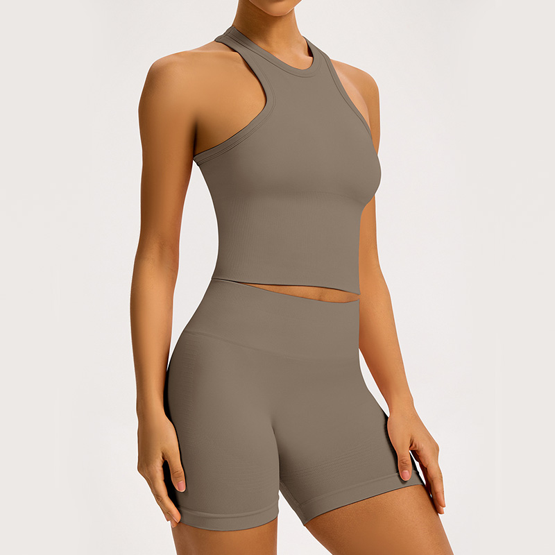 Seamless 2-Piece Workout Set | High-Neck Racerback, High-Waist Shorts, OEM