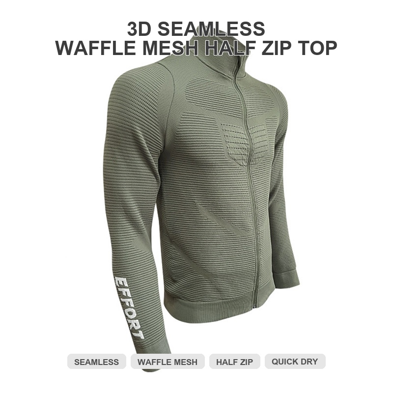 Seamless Men's Mock Neck Zip Jacket | Waffle Texture, Quick-Dry, OEM Seamless Men's Mock Neck Zip Jacket | Waffle Texture, Quick-Dry, OEM