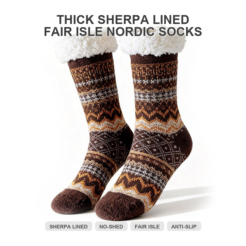 Custom Fair Isle Sherpa Socks | Chenille, No-Shed, Anti-Slip, OEM
