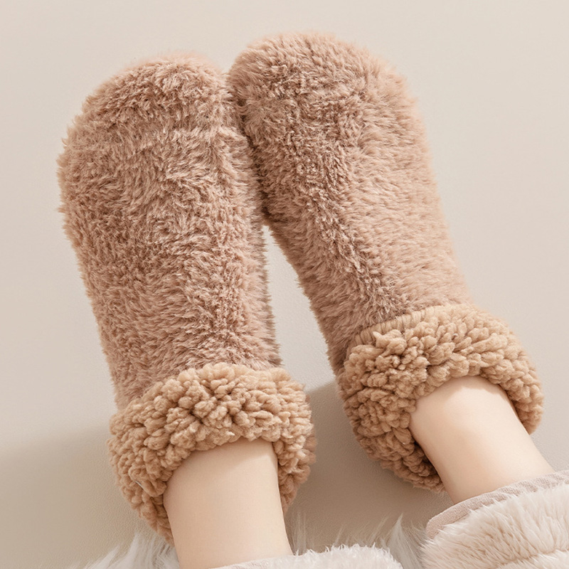 Women's Plush House Socks | Double-Sided Fleece, Solid Color, Anti-Slip, OEM